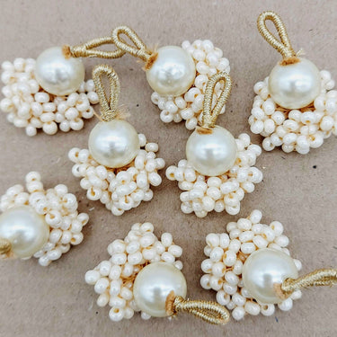Cream Pearl Bead Tassels Latkan, Indian Latkans, Sewing Latkans